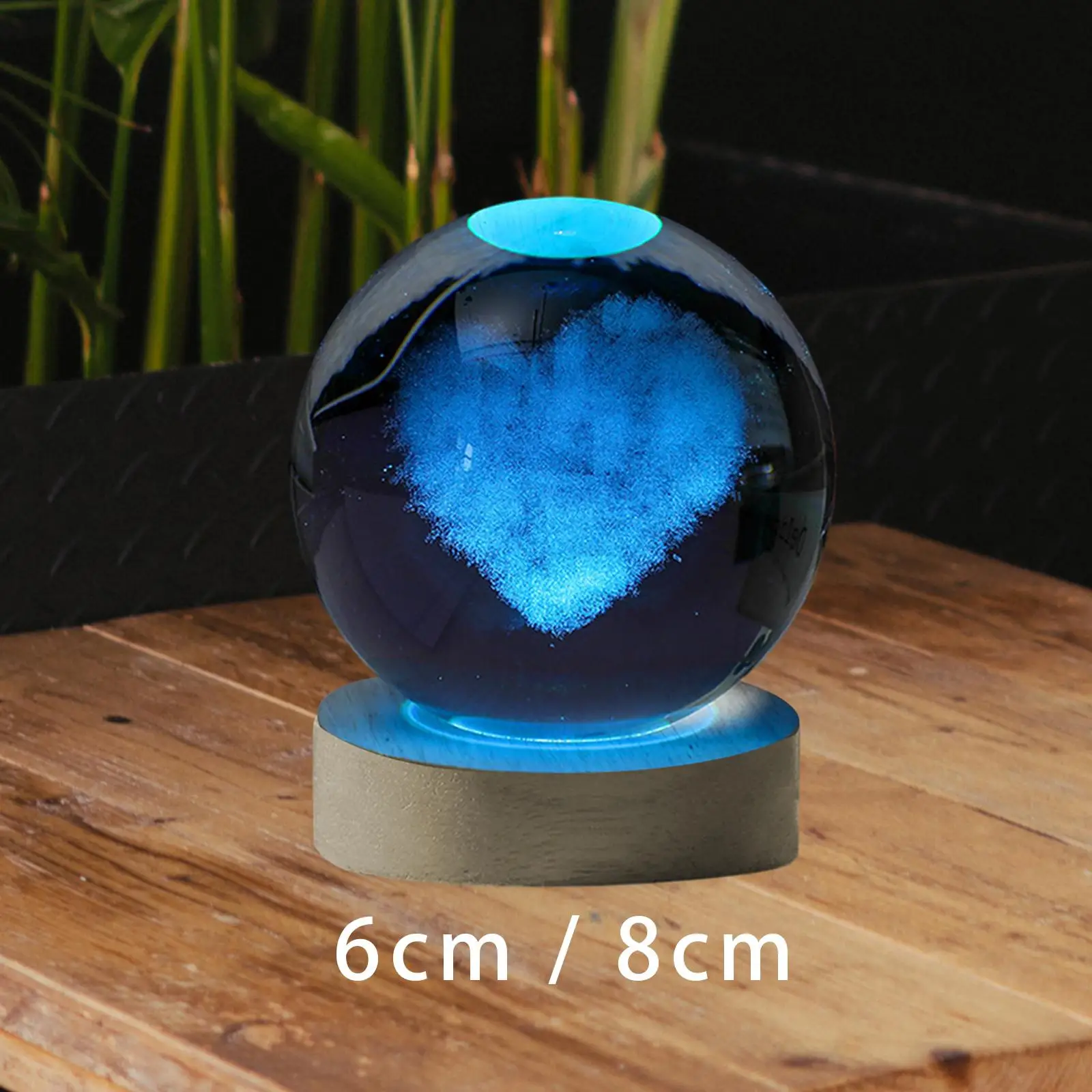 3D Glass Ball Night Light Heart Pattern Craft Bedside Lamp Modern Decoration for