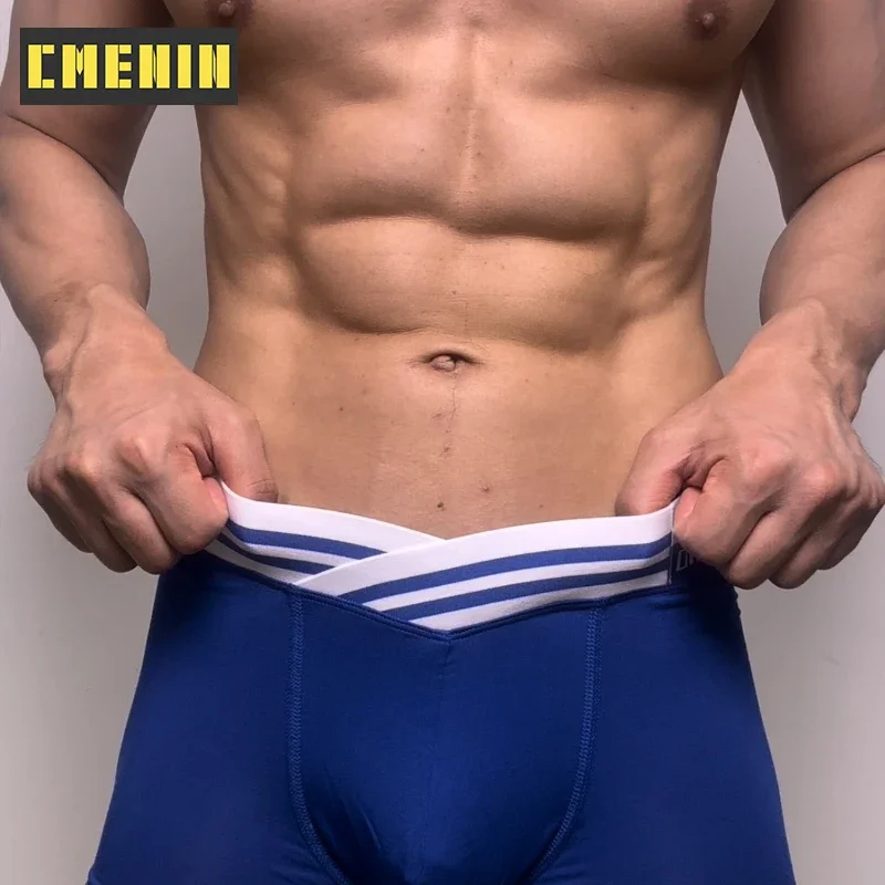 

CMENIN Modal Breathable Men Underwear Boxers Blue Striped Men's Panties Sexy Gay Low Waist Mens Underpants Sissy Men Boxer Brief