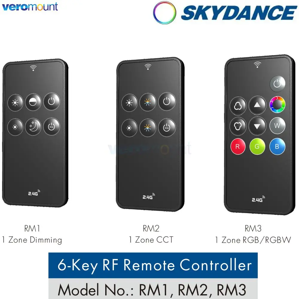 Skydance 1 Zone Dimming Control 6-Key 2.4G RF Wireless Remote Controller RM1 RM3 for Single Color RGB LED Strip Control Receiver