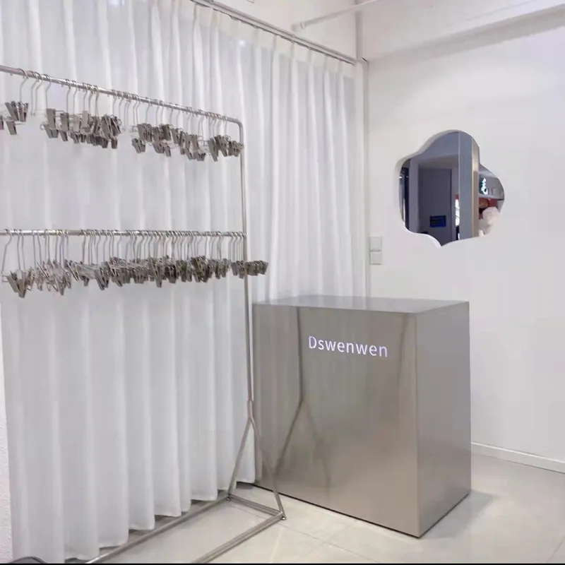 Stainless steel milk tea shop bar table simple clothing store modern light luxury checkout page compan