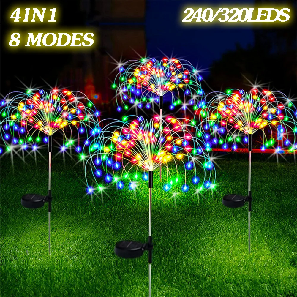 

4 Pack Solar Firework Lights Outdoor Garden Solar Light 240/320leds 8 Lighting Mode Starburst Fairy Light Holiday Decor Lights