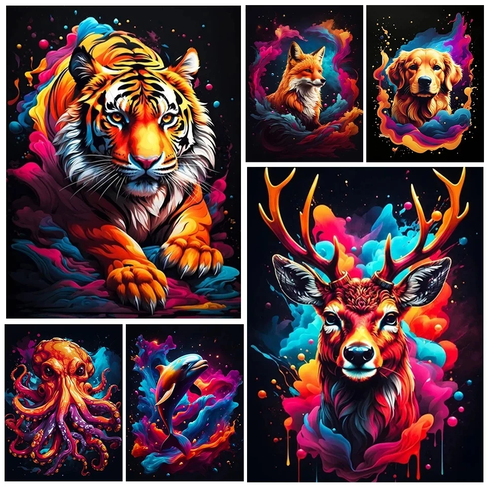 New Diamond Painting Colored Animal Tiger Dog Graffiti Octopus Hamster Figure 5D DIY Mosaic Embroidery Home Bedroom Decor PP5694