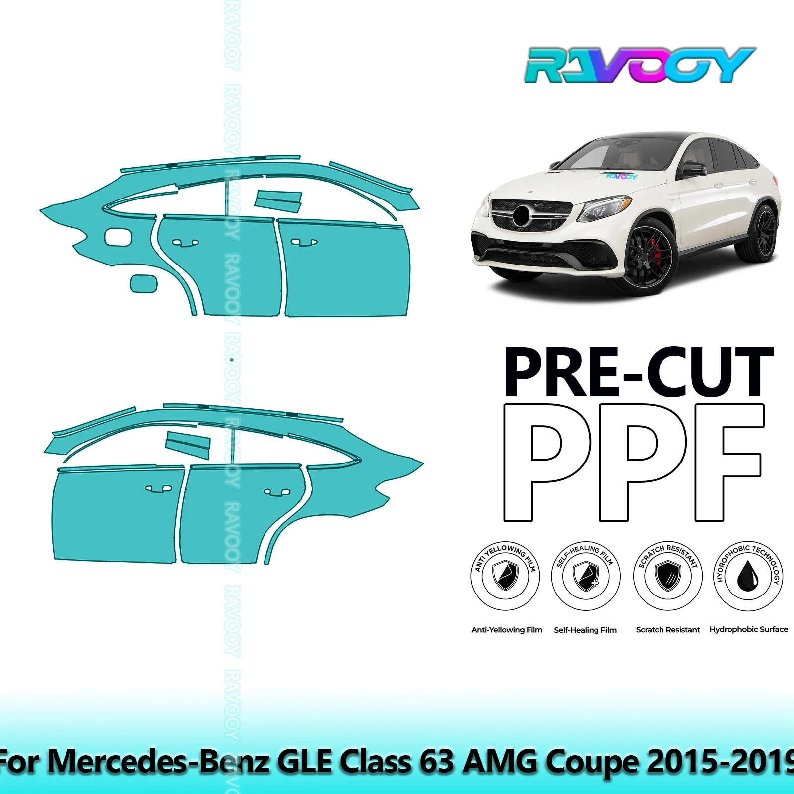 

For Mercedes-Benz GLE Class 63 AMG Coupe 2015-2019 8.5mil Pre-Cut PPF Door & A/B Pillar Kit TPU Paint Protection Film Set