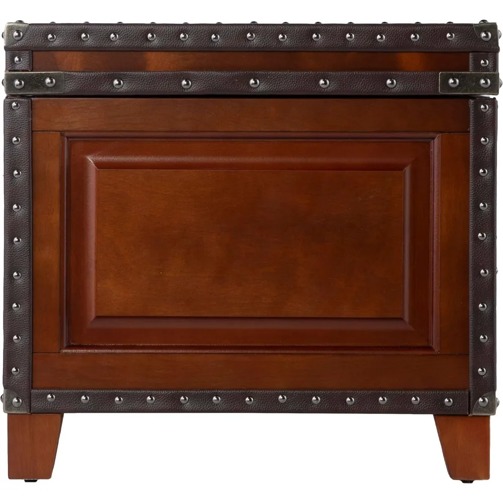 طاولة قهوة Amherst Trunk مع جلد صناعي وحواف رأس الأظافر، كرز داكن/اسبريسو/برونز عتيق