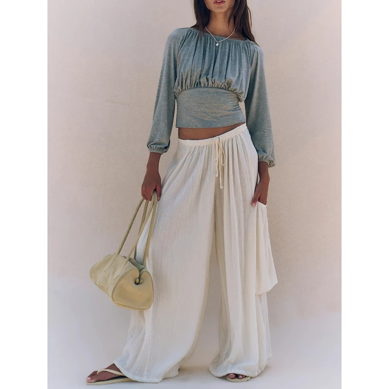 

Combhasaki женские весенне-осенние укороченные топы со рюшами однотонные шикарные с открытыми плечами и длинными рукавами тонкий облегающий лиф блузка уличная одежда