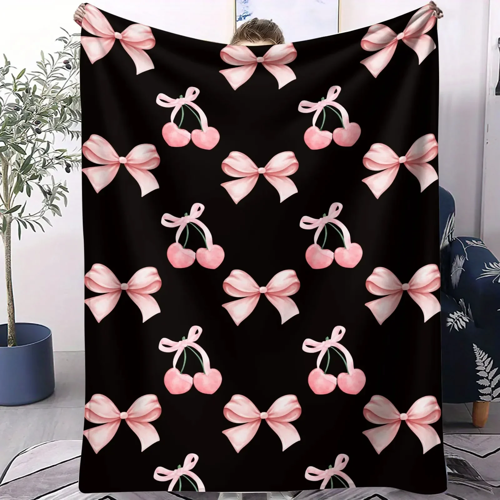 

Плед для кондиционера Black Cherry Bow с милым узором, уютный плед для гостиной, дивана, декора девичьей комнаты