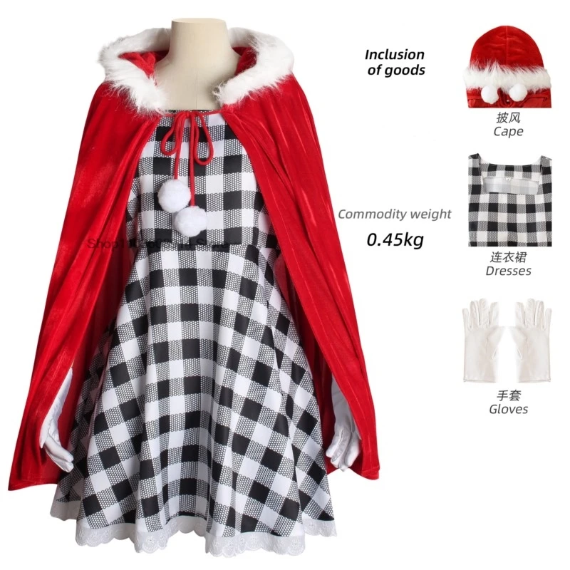 Xmas Dress Suit Red Cloak Christmas American Movie Cosplay Costume Halloween Dress Set Fancy Carnival Dress Up