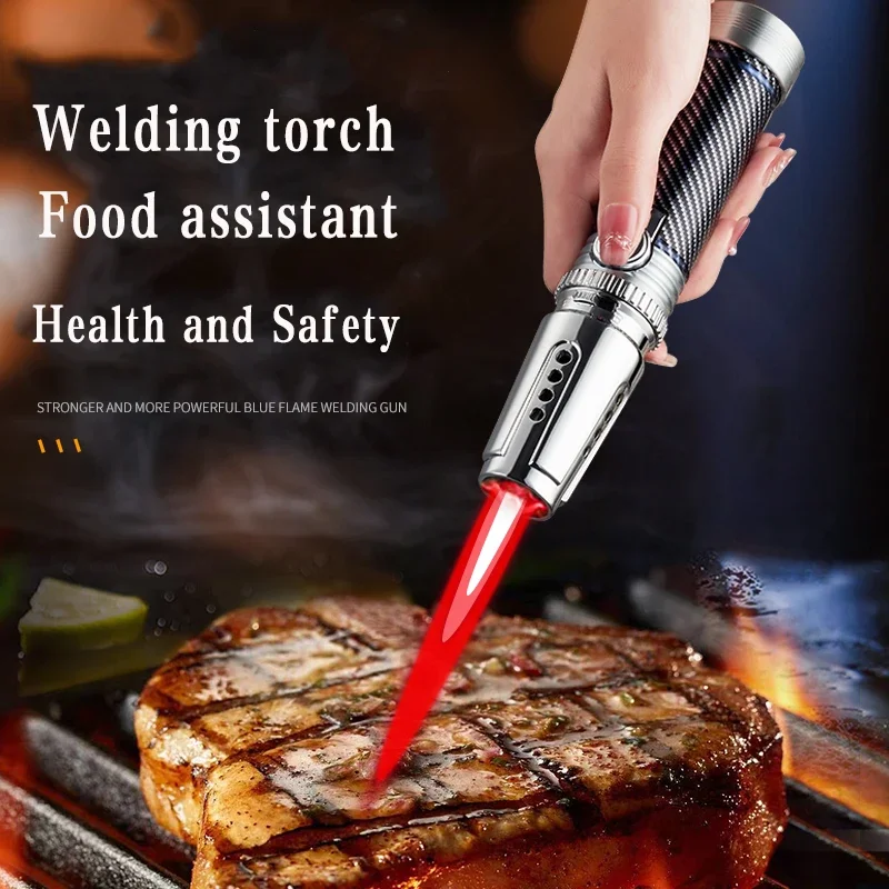 1300℃ Spray Gun Turbo Metal Red Flame Gas Lighter Kitchen Cooking Smoking Accessories Windproof BBQ Cigar Lighters