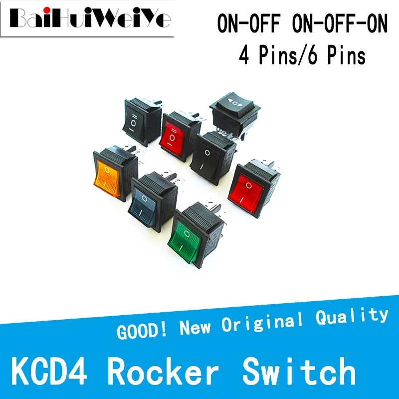1PCS KCD4 Rocker Schalter 2 3 Position 4 6 Pins Elektrische Ausrüstung Mit Licht Netzschalter Schalter 16A 250VAC/ 20A 125V ON-OFF-ON