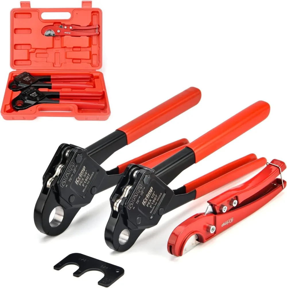 Angle Head F1807 PEX Pipe Crimping Tool for Copper Rings 1/2&3/4-inch Two Crimper Set with Cutter