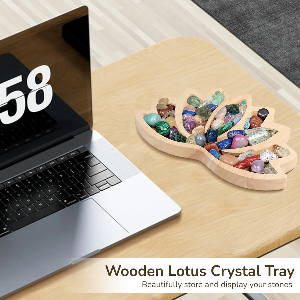 Lotus Crystal Tray Lotus Tray Crystal Holder Wood Lotus Tray For Stones Lotus Holder For Stone Display Lotus Storage Holder