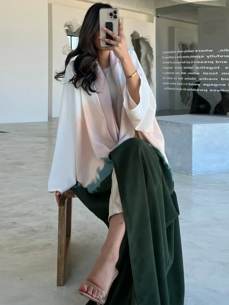 Eid Abaya Musulmano Donna Cardigan Tie Dye Stampa Cardigan Ramadan Abaya Caftano Dubai Abito Lungo Abiti Largo 1 Pezzo Abaya 2026