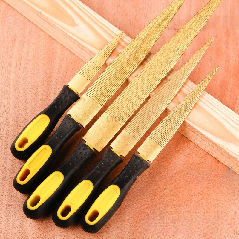 4-12 Inch Gold Woodworking Knife High Carbon Steel Pointed Flat Round File Mixed Wood File Fine Tooth Cutting and Polishing Tool