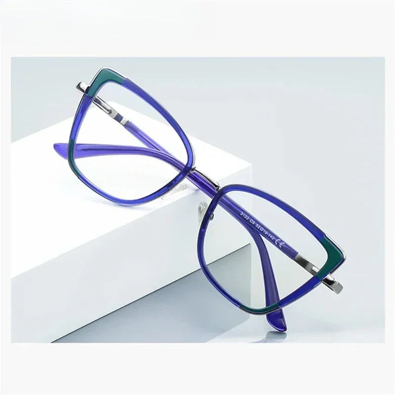 

XUKA Lenses Fashion Reflective Gafas Spring HingeGlasses Frame Optical Reading Glasses Blue Women Myopic Light Block Anti G