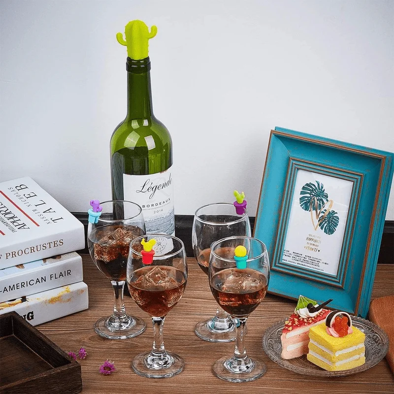 Creative Cactus Shape Wine Bottle Stopper Silicone Sealing Plug for Glass Cup Label Marker
