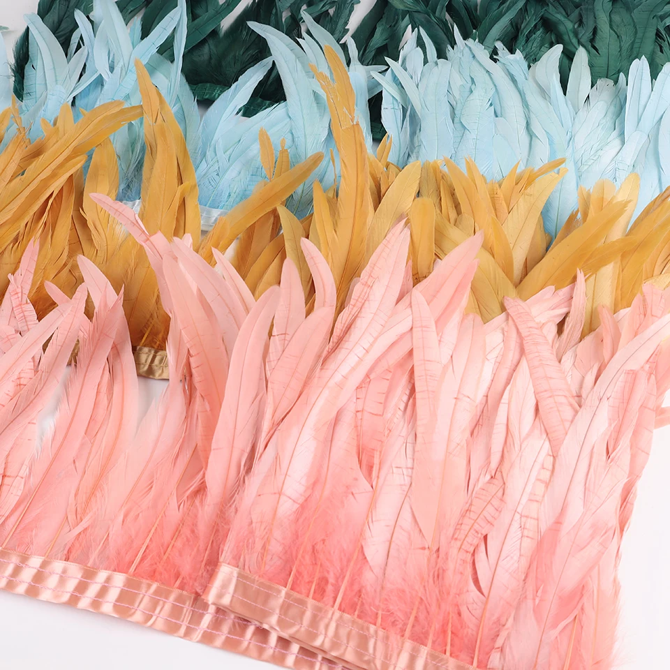 

10Meters Rooster Tail Feathers Trim 25-30cm Coque Feathers Trimming For Handiwork Crafts Carnival Dress Skirt Costumes Plumes