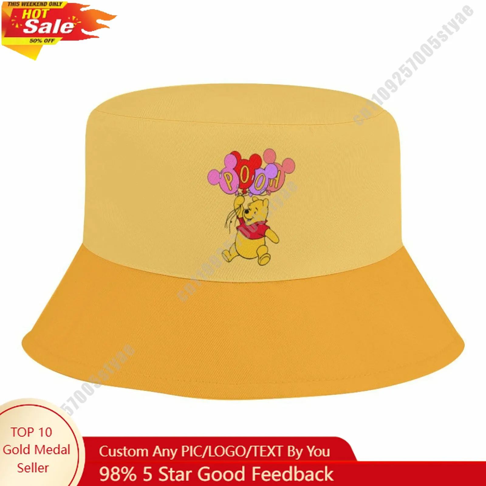 

Winnie The Pooh Bucket Hat Disney Cartoon Character Custom Design Upload Your Image Logo Fisherman 50–54cm Head Circumference