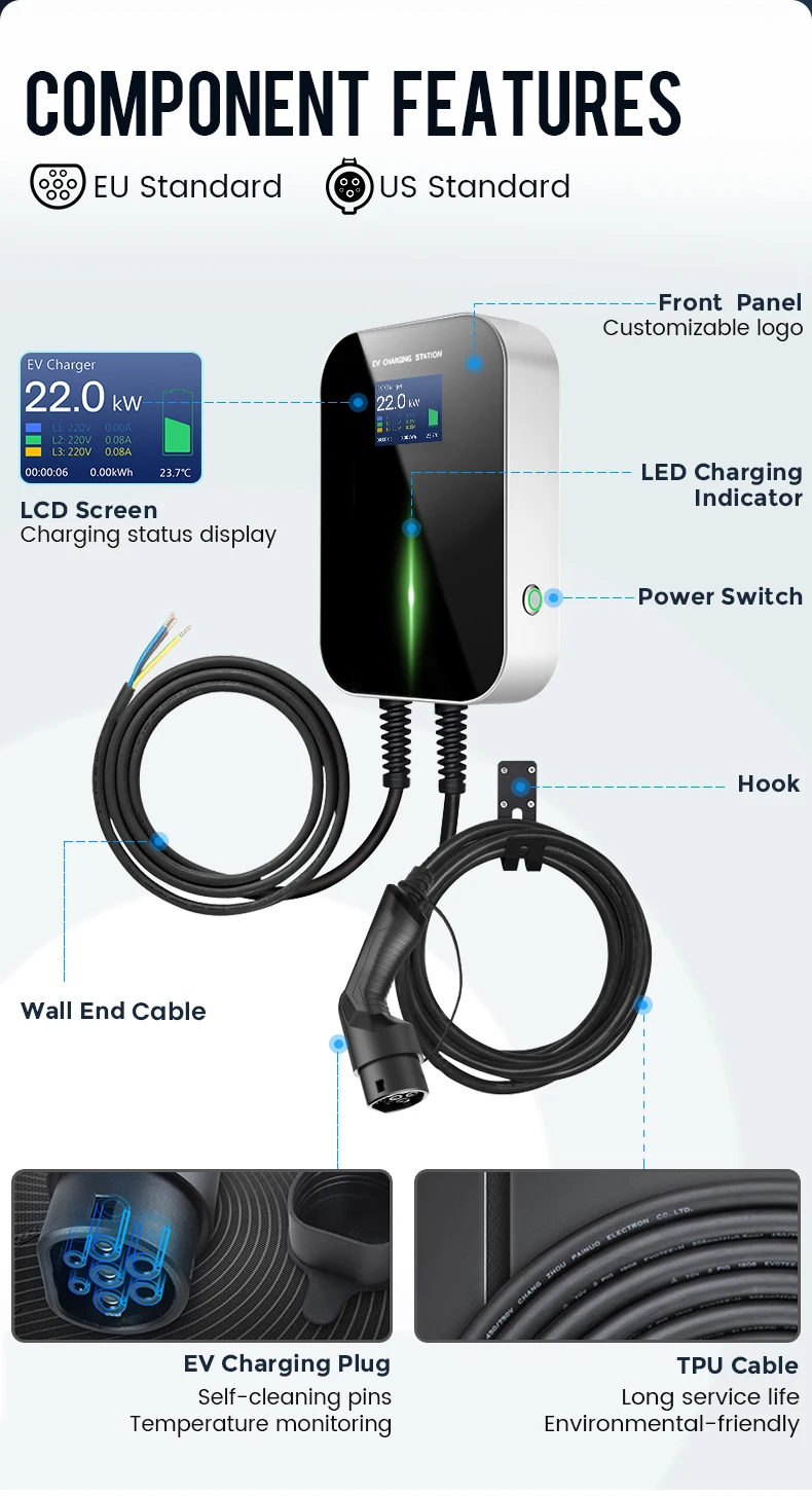 22kw type 2 wallbox charging stations for electric vehicles