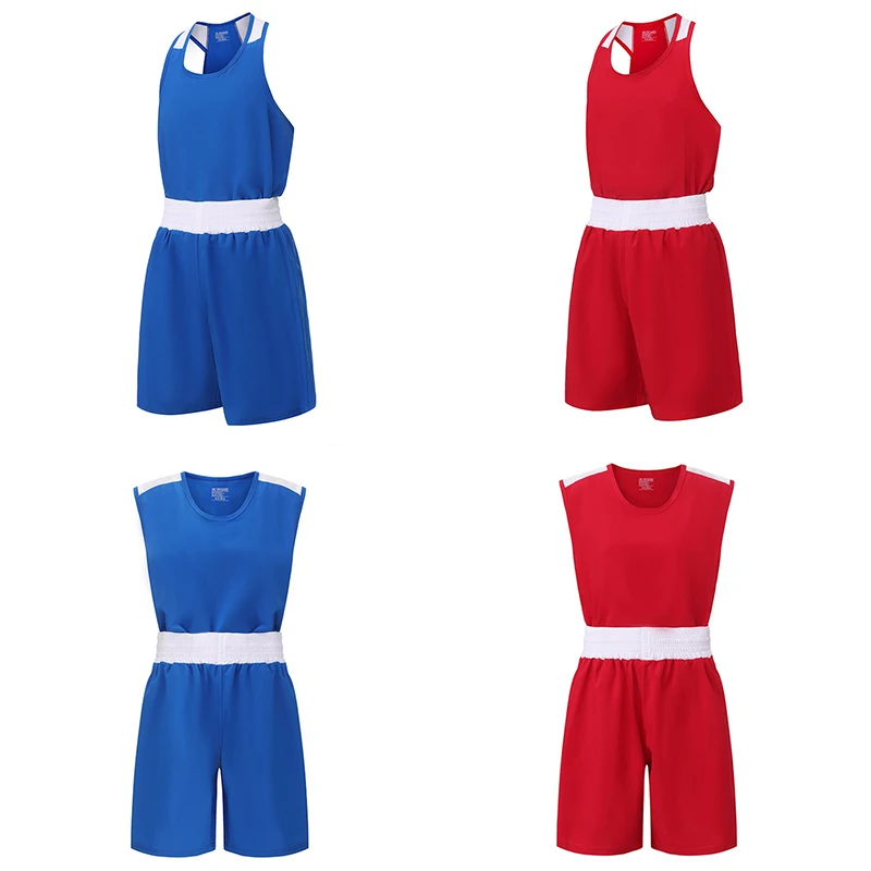 Professionelles Amateur-Box-Wettkampf-Uniform-Set, atmungsaktives ärmelloses Tanktop und Boxshorts, sportliches Muay-Thai-Outfit
