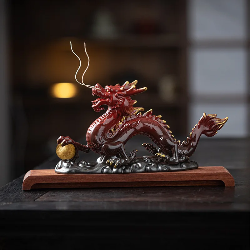 New Chinese Style Auspicious Dragon and Pearl Playing Ceramic Fortune Dragon Decorations Indoor Porch Tabletop Decorations