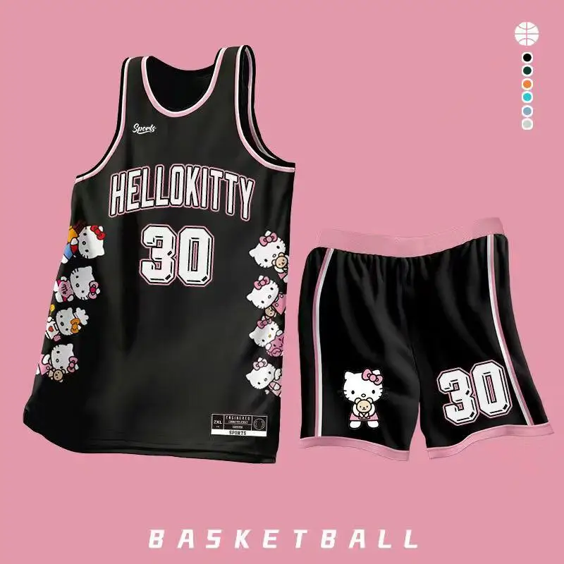 New Kawaii Cute Sanrio Hellokitty Basketball Uniform Personalized Printed Children's Competition Training Team Uniform For kids