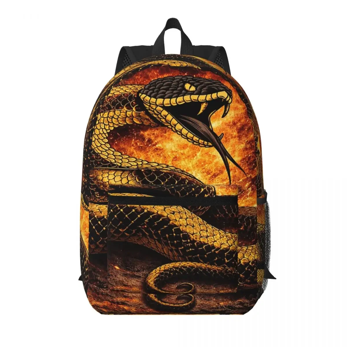 Black Gold Scary Snake Student Backpack School Bag Hiking Travel Daypack for Boys Girls Bookbag Shoulder Bags