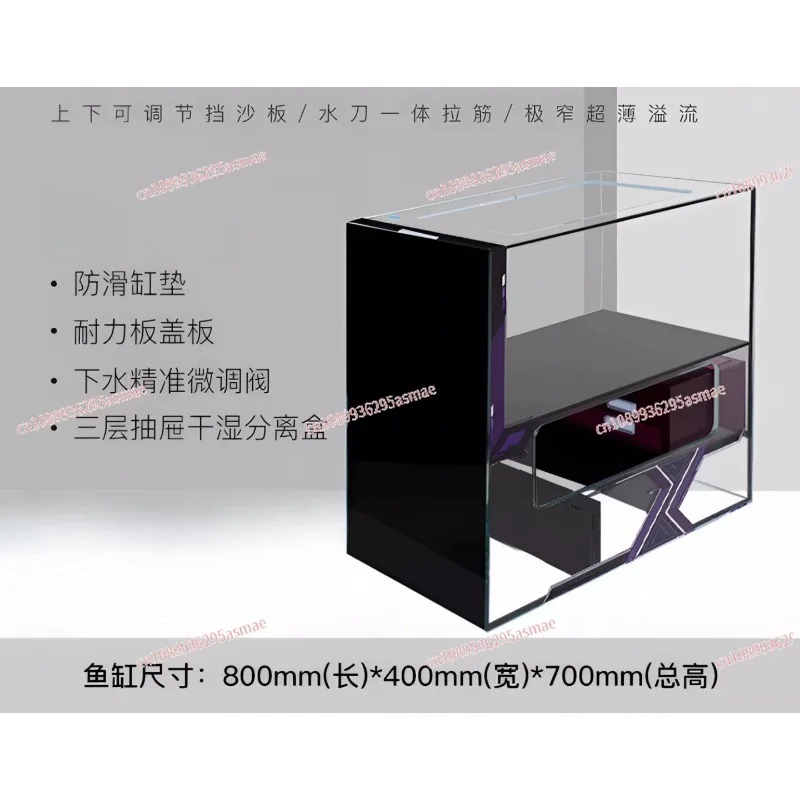 

New Desktop Square Small Fish Tank Bottom Filter Ecosystem Aquarium Stream Tank Eco‑Friendly Mini Aquatic Tank for Home Decor