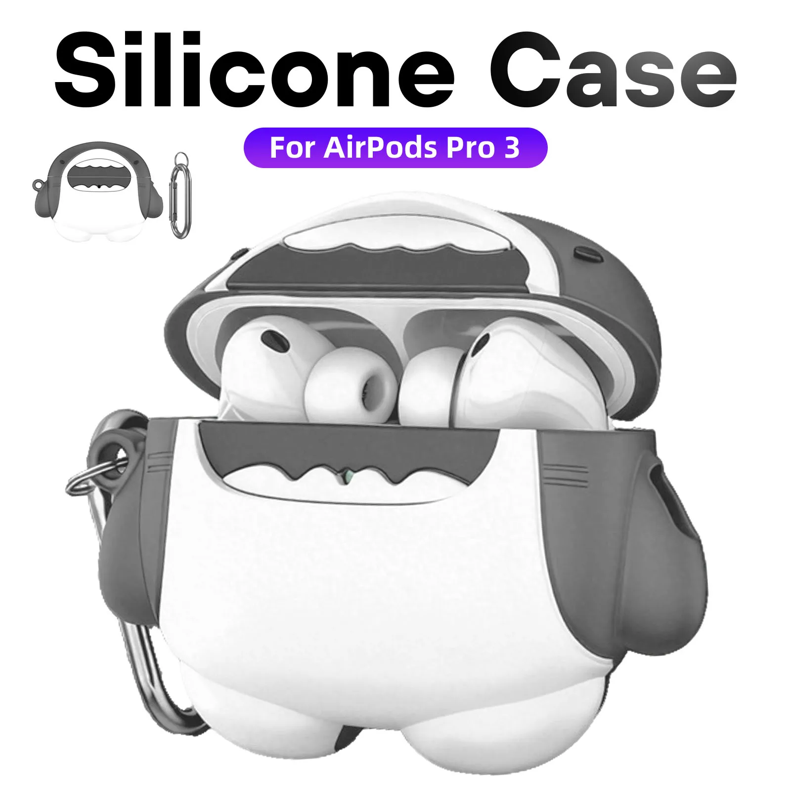 

Silicone Case for AirPods Pro 3 2025 Cute Cartoon Shark Wireless Earphone Protective Cover for AirPods Pro3 Accessories