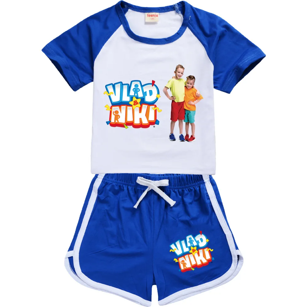 Conjunto de pijamas Vad Niki para crianças, camiseta e shorts de manga curta, pijamas dos desenhos animados para crianças, bebês e meninas, novo, 2 peças, verão