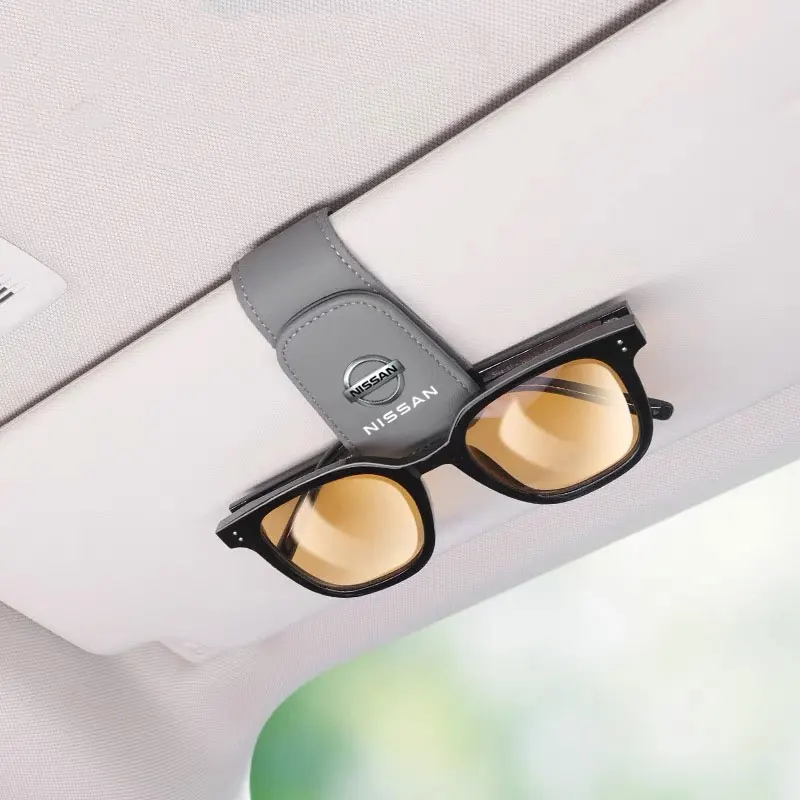 Car Sunglasses Holder Magnetic Leather Clip Card Holder For Nissan sentra Serena maxima Versa Micra rogue tiida x-trail NV200