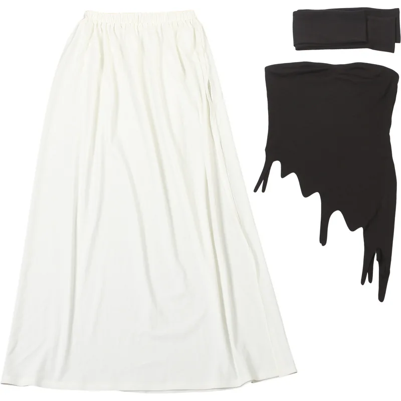 Elegante Zwei Stück Set Kleider Frauen Apricot Liebsten Tops Und Dünne Lange Maxi Röcke Sexy Club Weibliche Streetwear Passenden Anzug