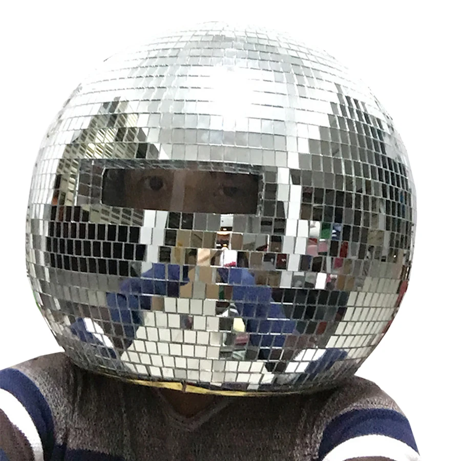 Disco Mirror Ball Helmet Silver Mask Cosplay Mirror Costume Helmet for DJ Nightclub Festival Dance Party Stage Performance