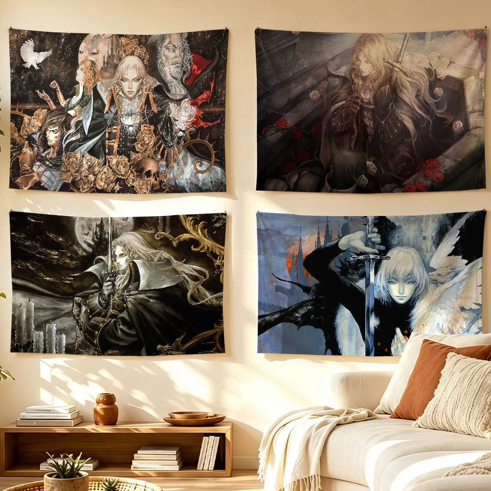 C-Castlevania Game Symphony of the Night flag Room Decoration Wall Tapestry Hanging Aesthetic Bedrooms Advertising Banner