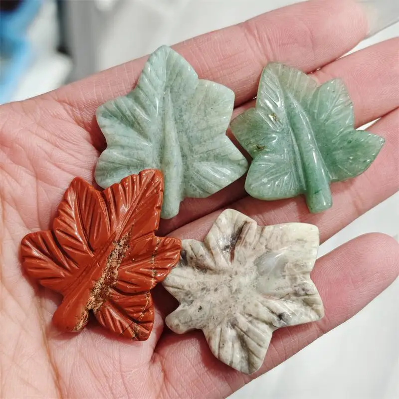 Natural Quartz Stone Maple Lead Carving Reiki Healing Fengshui Reiki Stone DIY Holiday Crafts Gift 2PCS