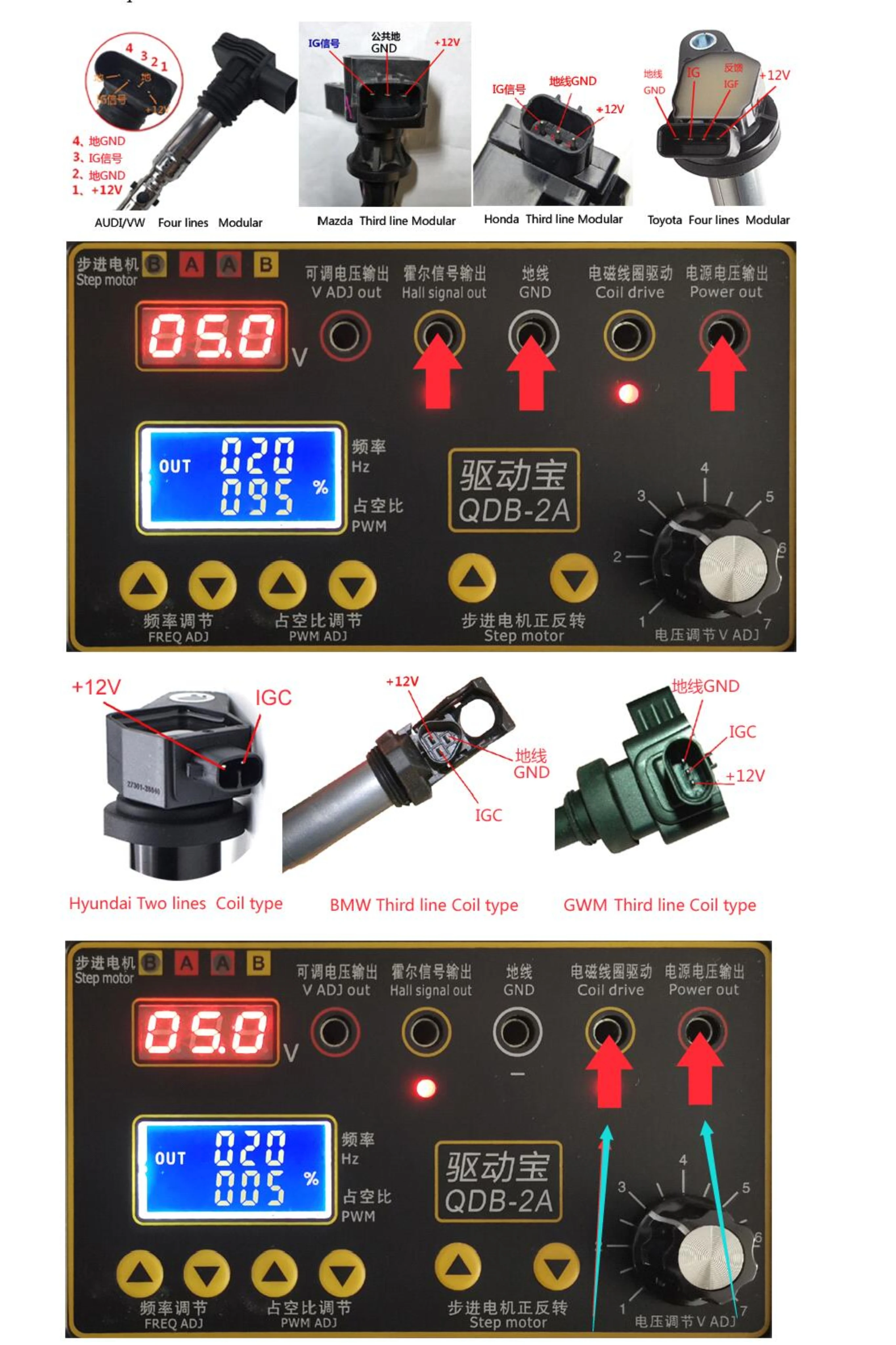 Upgrade QDB-2A 3A Automobile Ignition Coil Tester Car Idle Stepping Motor Solenoid Valve Injector Actuator Fault Detector Driver