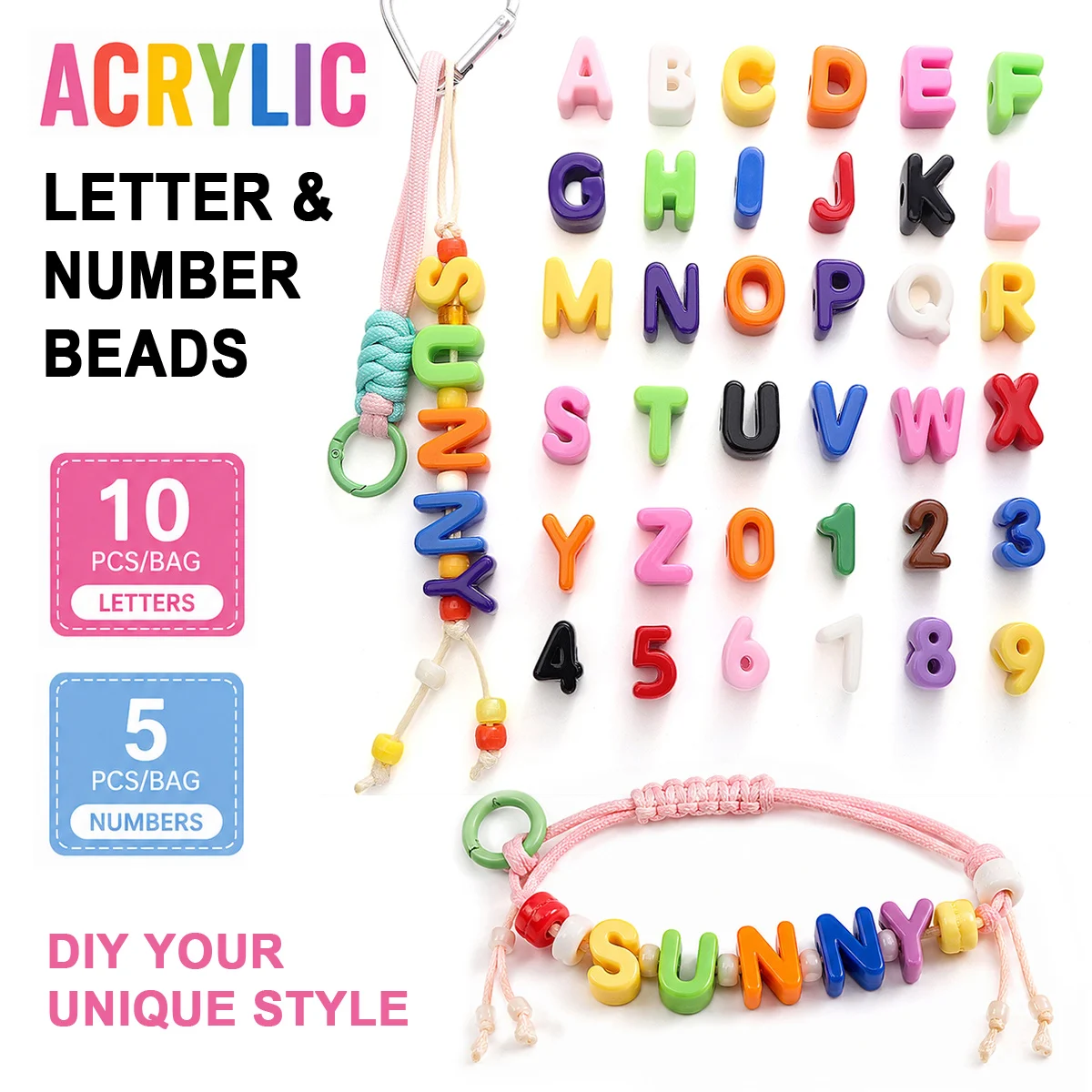 Colorful Acrylic Alphabet Letter & Number Beads 10pcs/5pcs per Bag for DIY Name Bracelet Necklace Keychain Crafting