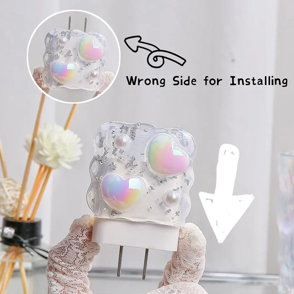 3D Love Heart Pearl Charging Cable Protector For iPhone 17 16 20W 18W Charger Adapter Silicone Protective Case Cover Accessories