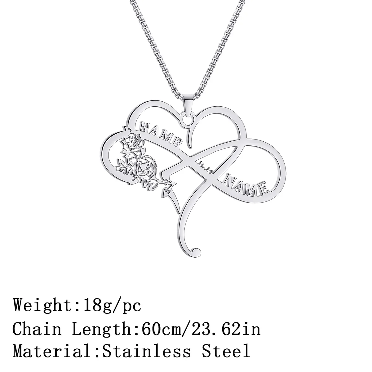 สร้อยคอจี้สองชื่อส่วนบุคคลพร้อมหัวใจรักสร้อยคอชื่อที่กำหนดเองผู้หญิงสแตนเลสเครื่องประดับของขวัญ
