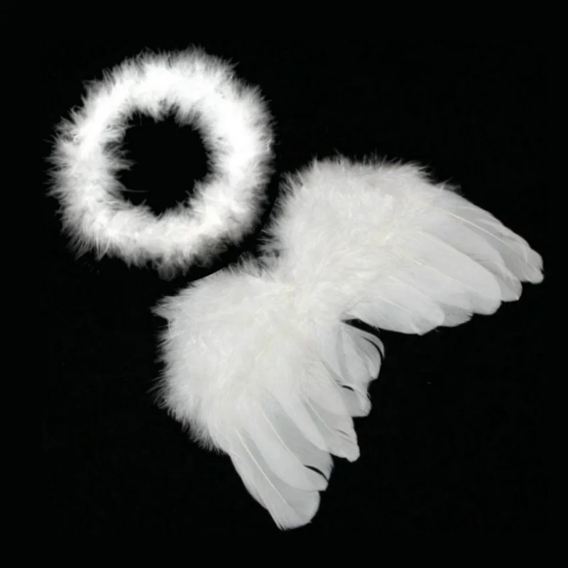 1 Juego de alas de Ángel elegantes, diadema de plumas de hadas, accesorios de disfraz de Ángel para fiesta de cumpleaños, accesorios para fotomatón de bebé