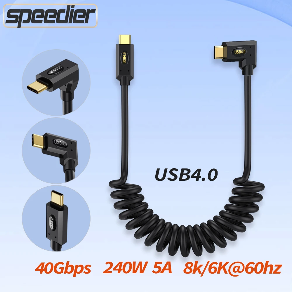 

Spring Retractable USB 4.0 Type-C To Type-C Data Cable 40Gbps Fast Charging High-Speed Transmission PD for Thunderbolt Laptops