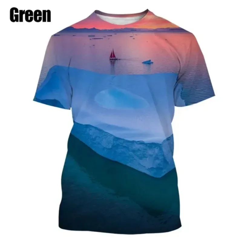 Summer Fashion Men's Casual Daily Street Sports Short Sleeves Iceberg Personality Cool 3D Printed T-shirt