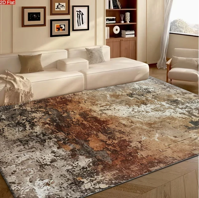 Vintage Brown Beige Distressed Abstract Art Area Rug Rustic Industrial Carpet Flooring for Living Room Study Home