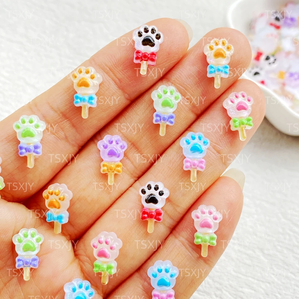 50pcs Resin Cute Cartoon cat paw ice cream Nail accessories Flat back Rhinestone DIY Wedding Scrapbook Christmas Decor Crafts