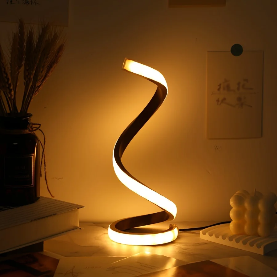 1PC Golden Spiral Floor Desk Lamp with Three Color Lighting and USB Port
