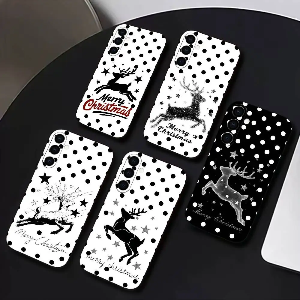 Christmas Deer Snowflake Phone Case For Samsung Galaxy A73,A72,A71,A70,A53,A52,A51,Soft Silicone Black Cover