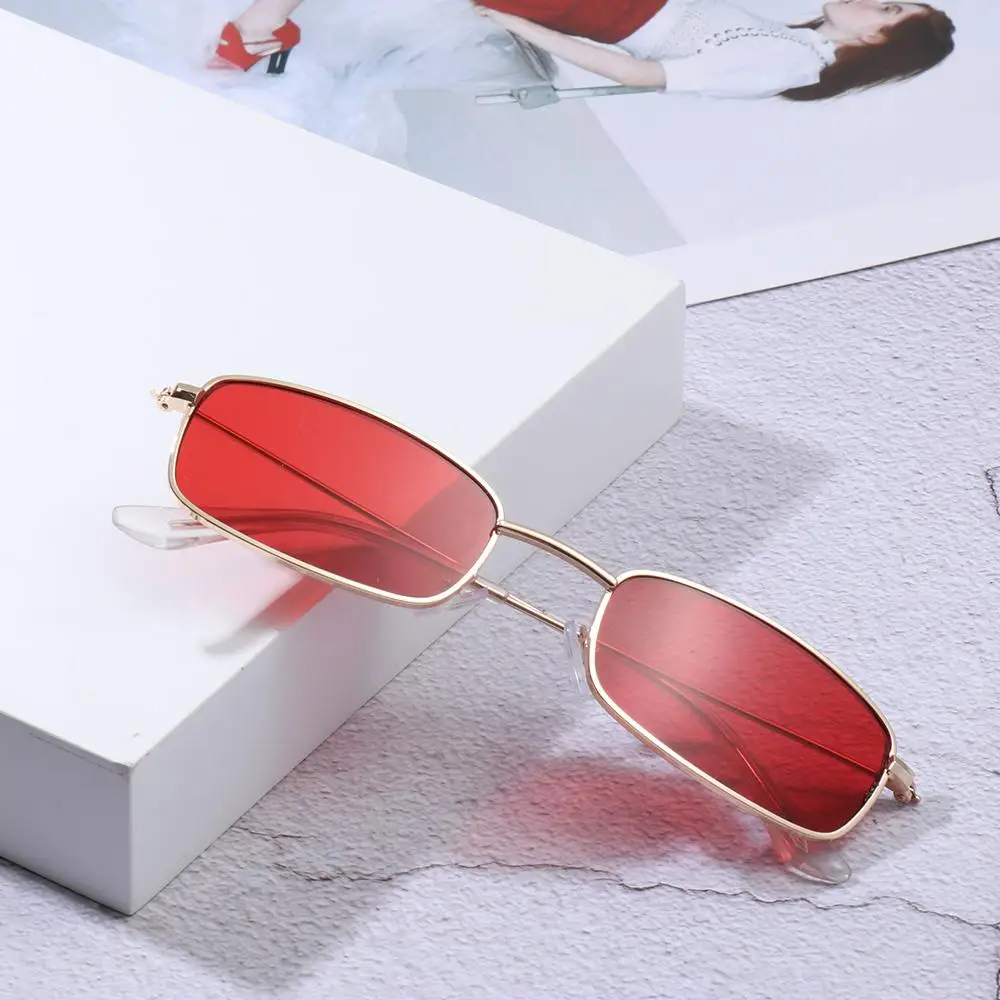 Fashion Retro Metal Frame Colorful Lens Sunglasses Vintage Small Square Rectangle Sun Glasses Men Women UV400 Eyewear Eyeglasses