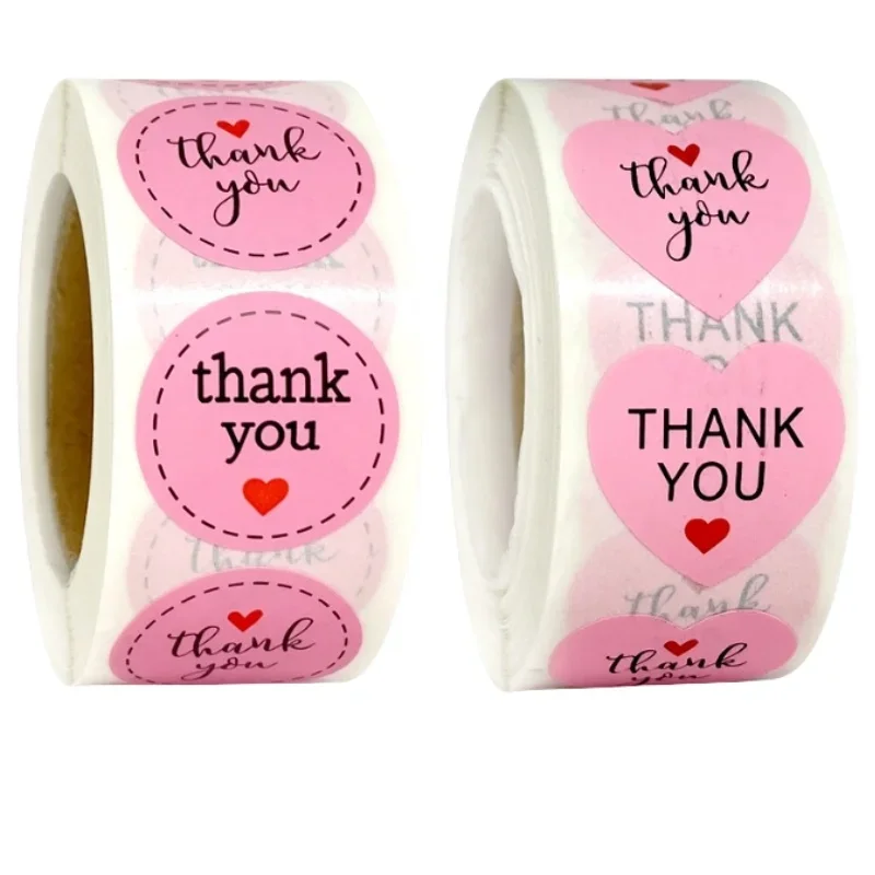 100-500PCS Valentines Day Heart Sticker Thank you Candy Bag Seal Sticker Scrapbooking Valentines Gift Box Label Decoration