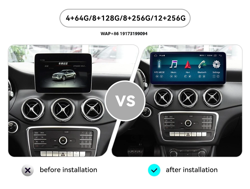 12.3 Inch Carplay for GLA CLA A-Class 2016-2018 Car Radio Multimedia Touch Screen GPS Navi Head Unit Auto Wireless
