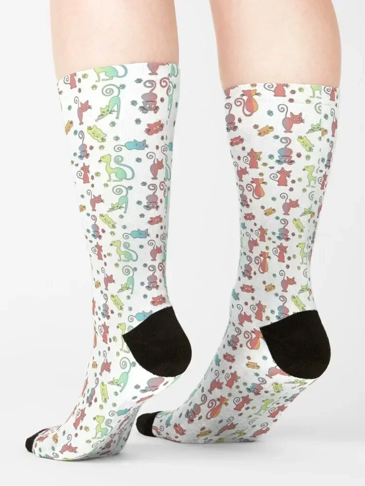 Calcetines de gatos sospechosos de color con patrón, calcetines calefactores personalizados esenciales calentados, calcetines para mujer y hombre