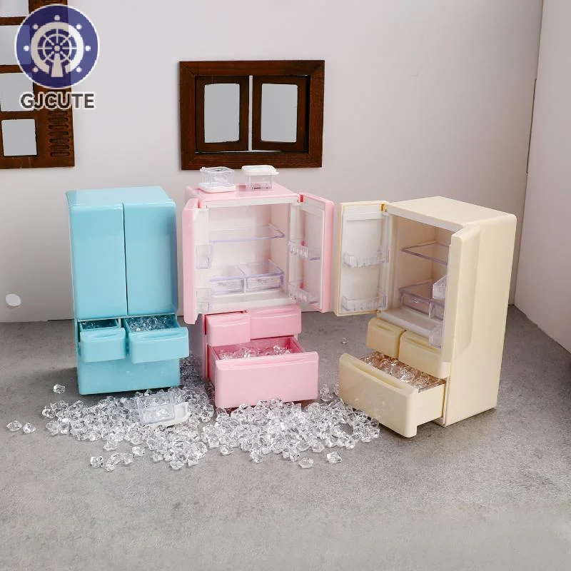 1 conjunto de comida em miniatura jogar cozinha cena bolso móveis modelo 1:12 playhouse brinquedos casa boneca dos desenhos animados mini geladeira